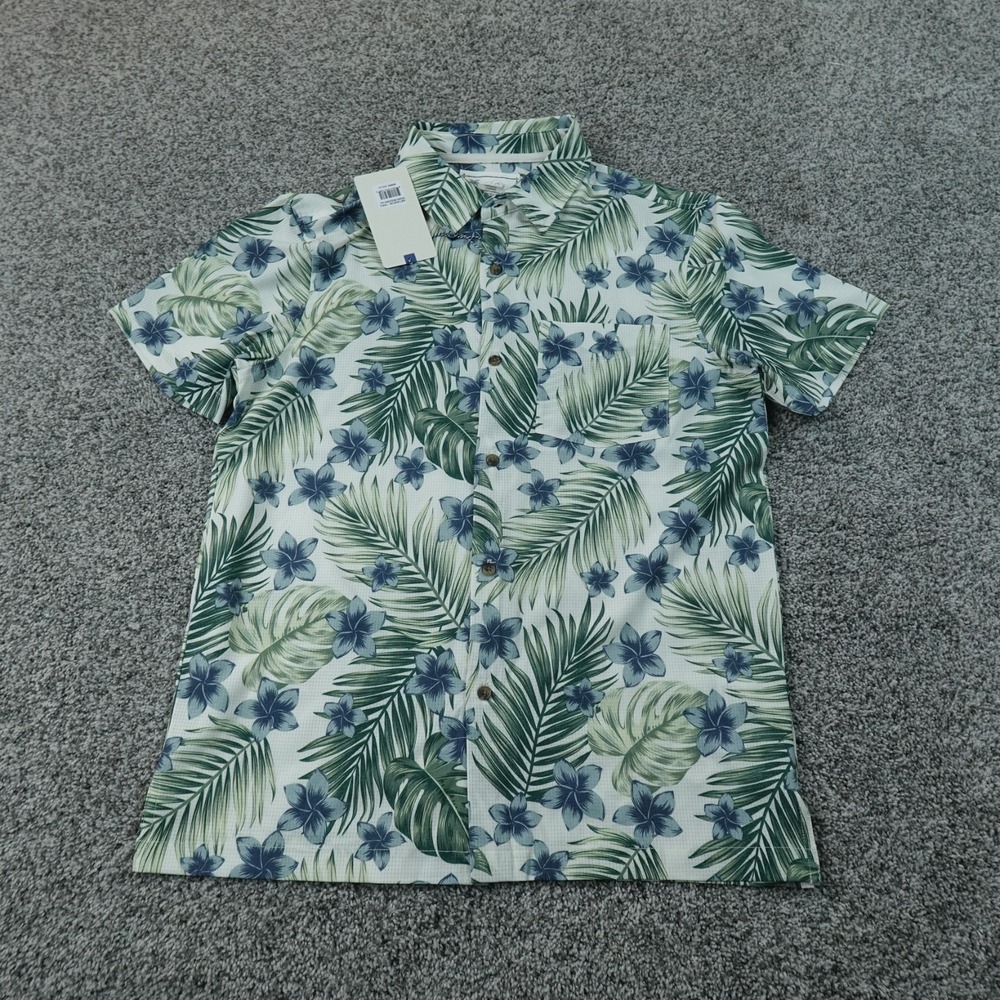 NEW Aloha Bay Shirt Mens S Tropical Hawaiian Aloha Palm Floral Print Resort Top